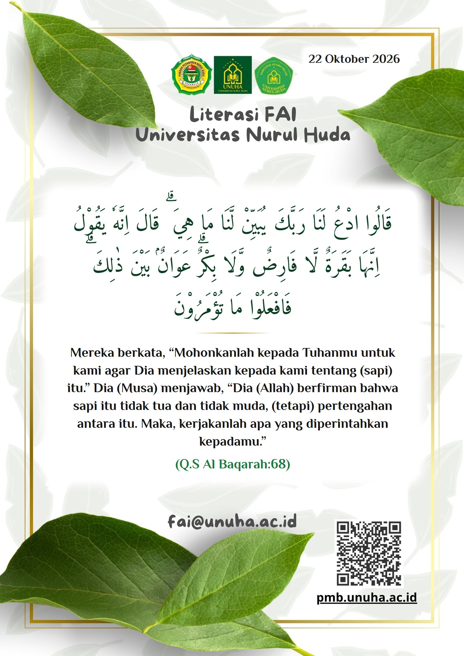 Literasi FAI_22 Oktober 2026 - Q.S Al-Baqarah ayat 68
