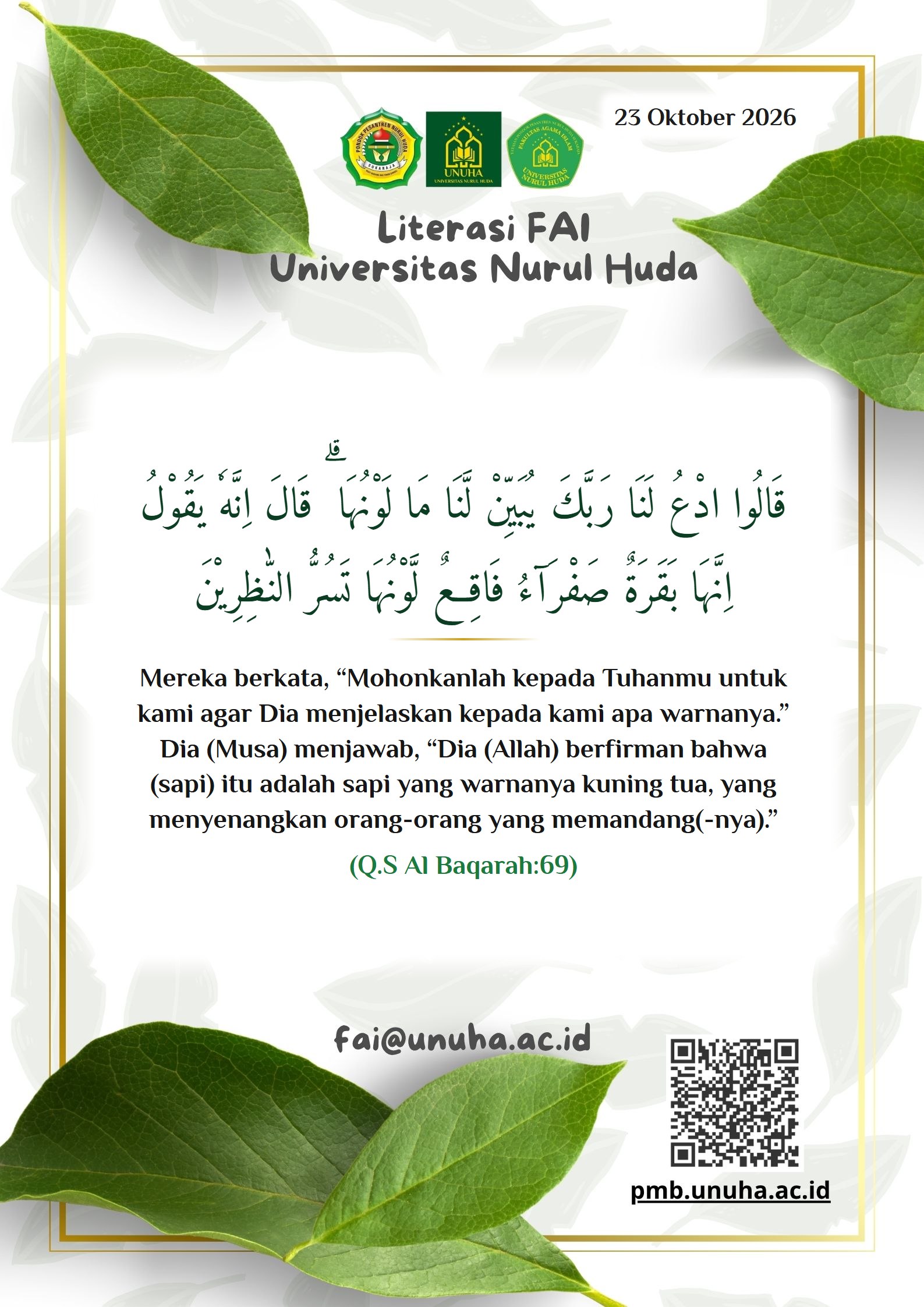 Literasi FAI_23 Oktober 2026 - Q.S Al-Baqarah ayat 69