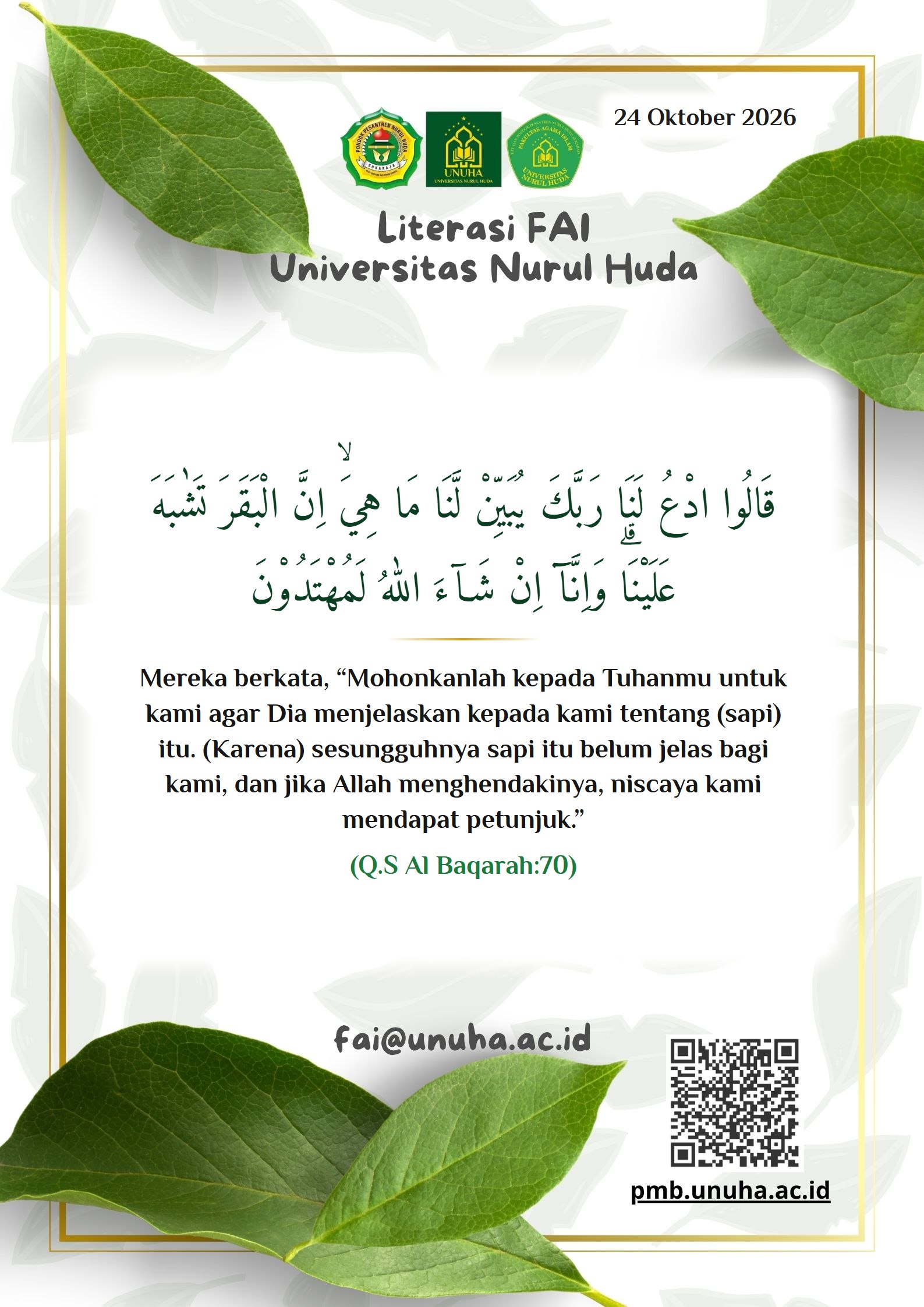 Literasi FAI_24 Oktober 2026 - Q.S Al-Baqarah ayat 70